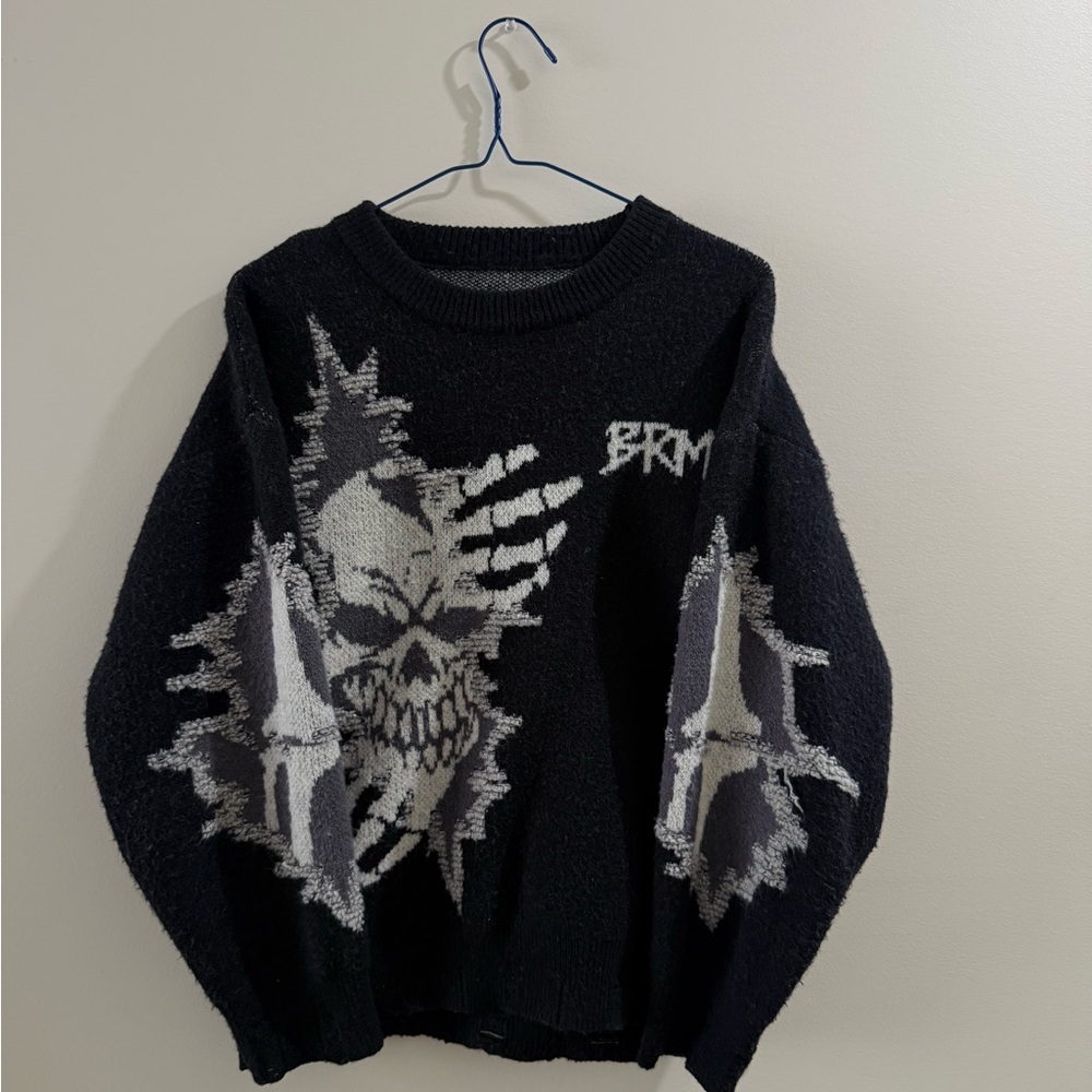 Black and Gray Skull Crewneck Sweater